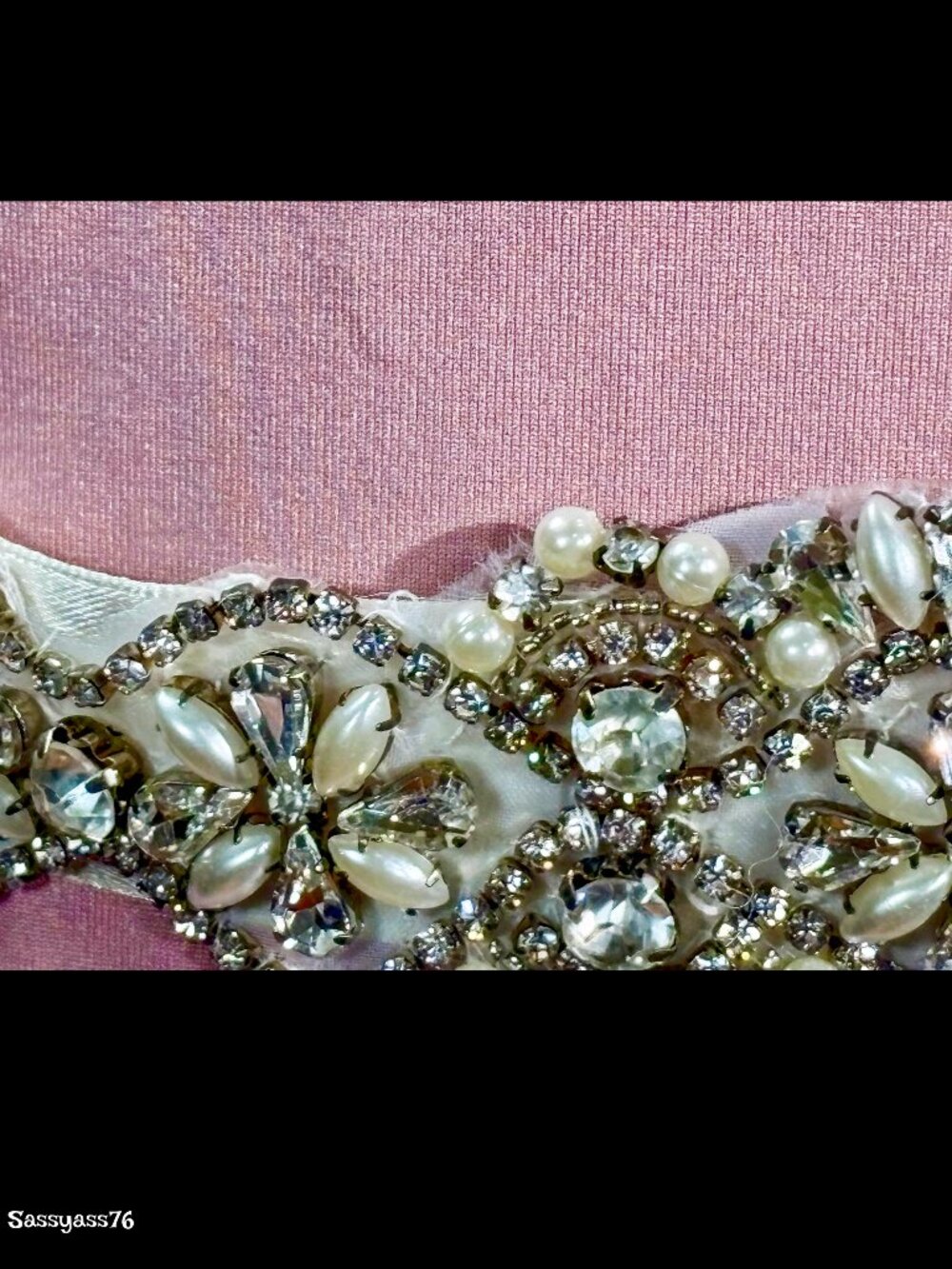 🆕HANDCRAFTED▪️Faux Pearl Crystal Rhinestone Extra Long Ivory Satin Ribbon Belt - Picture 6 of 6